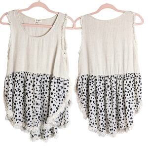 Boho Sleeveless Linen Blend Cow Print  Babydoll Top/Tunic Women's Medium